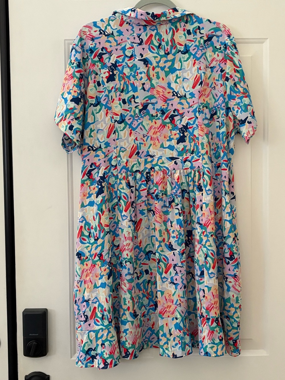 TOLANI Olivia Mini Babydoll Shirt Dress Retro Abstract Button Dopamine XL - Picture 3 of 9